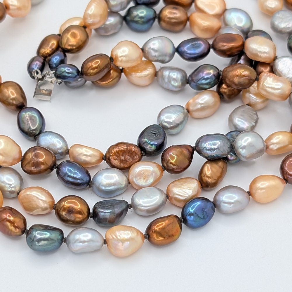 Imperial Pearl Syndicate 4 Strand Multicolor Baroque Cultured Pearl Necklace 18" - Picture 8 of 9